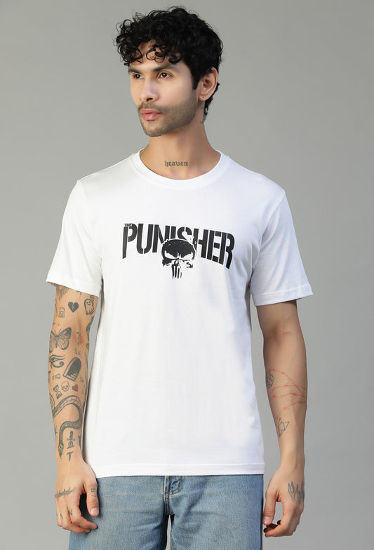 Punisher Text Printed Regular Fit Printed T-Shirt White