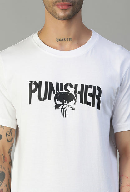 Punisher Text Printed Regular Fit Printed T-Shirt White