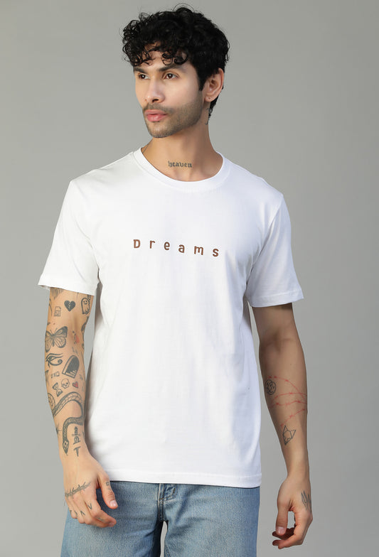 Dreams Text Printed Regular Fit Printed T-Shirt White