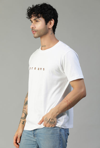 Dreams Text Printed Regular Fit Printed T-Shirt White