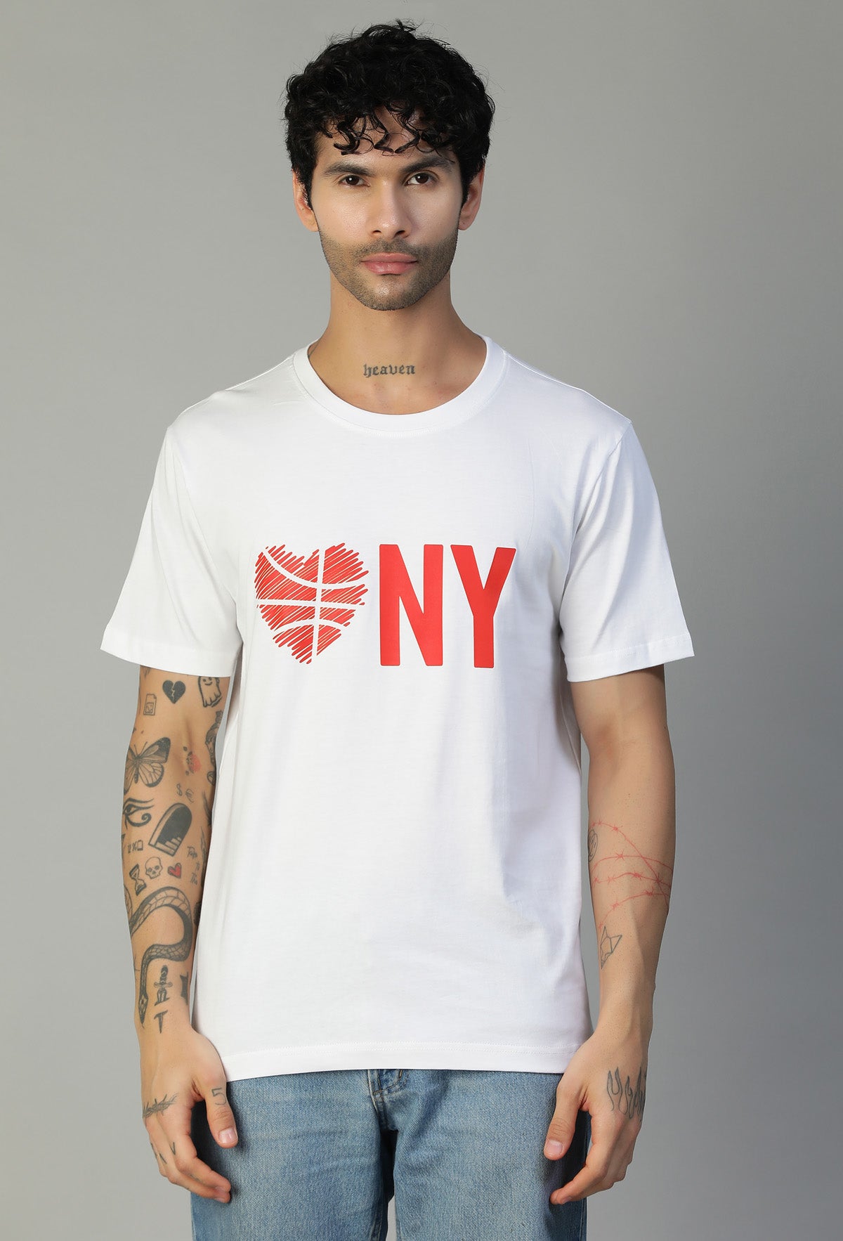 Minimal NYC Text Printed White Regular Fit T-Shirt.