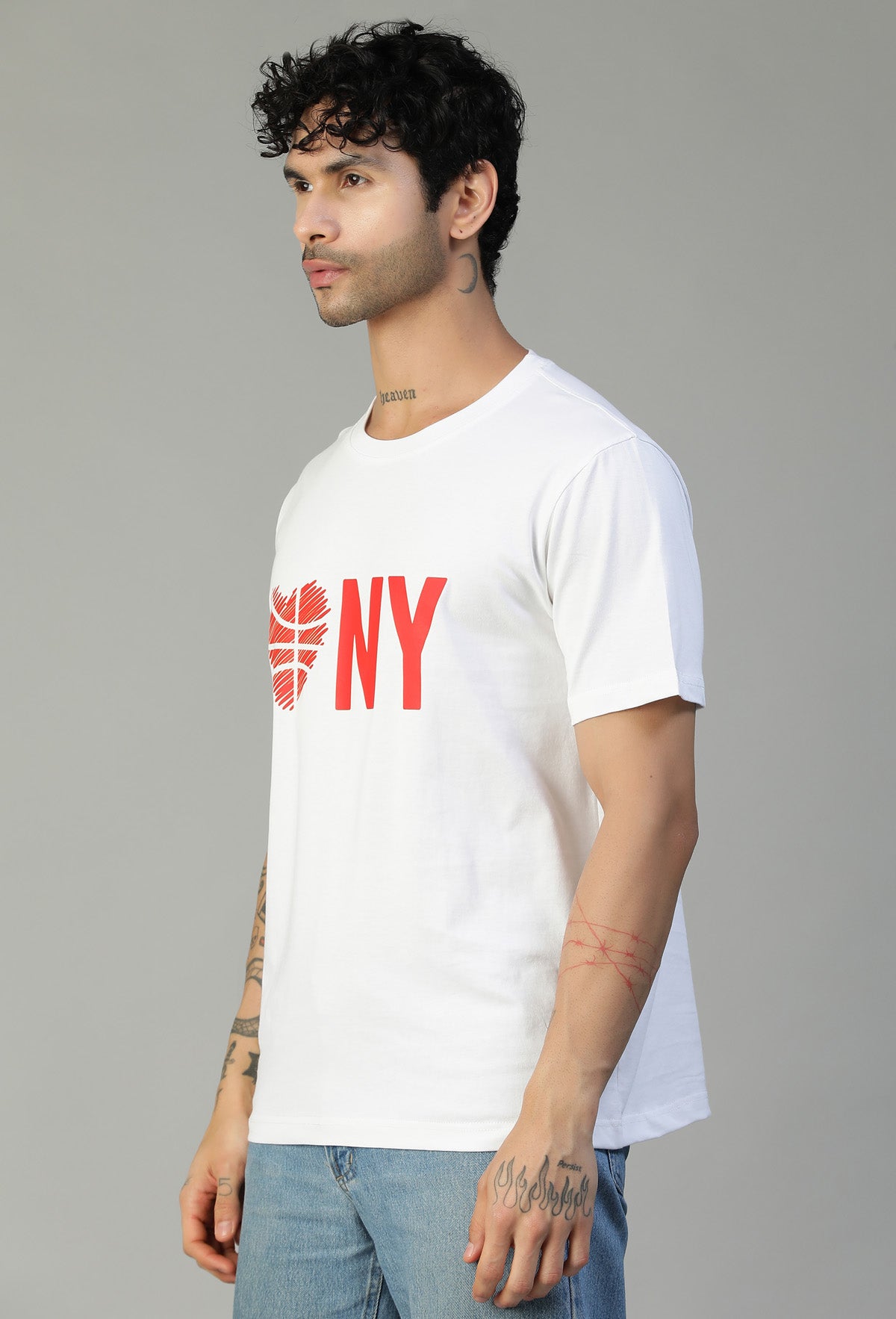 Minimal NYC Text Printed White Regular Fit T-Shirt.