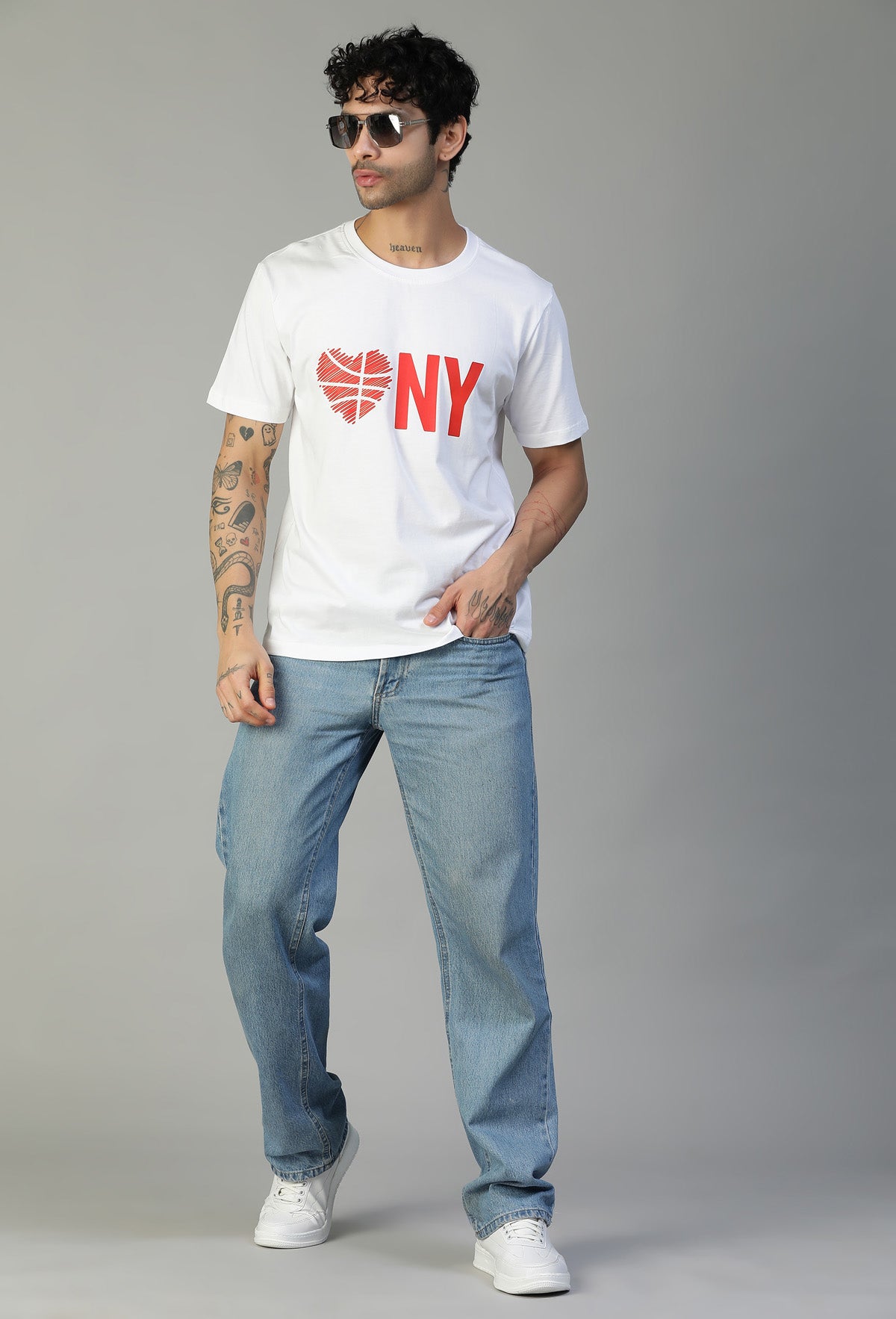 Minimal NYC Text Printed White Regular Fit T-Shirt.