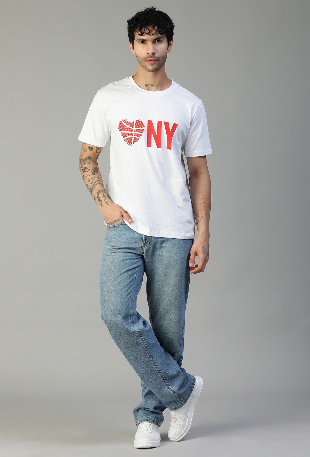 Minimal NYC Text Printed White Regular Fit T-Shirt.