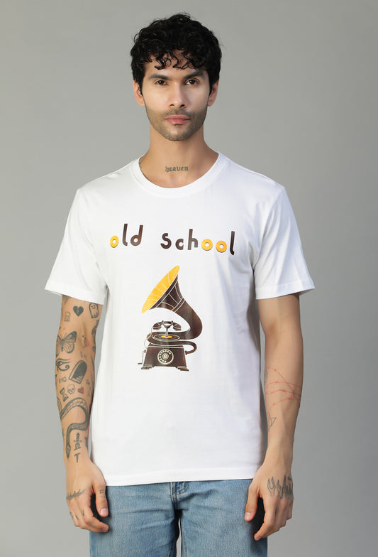 Regular Fit Classic Old School Graphic Printed T-Shirt White