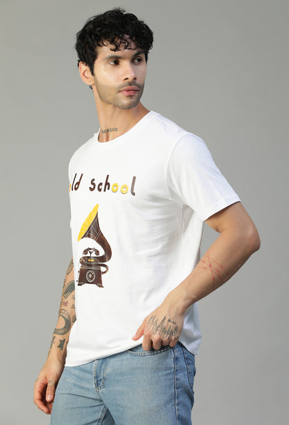 Regular Fit Classic Old School Graphic Printed T-Shirt White