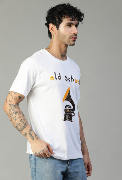 Regular Fit Classic Old School Graphic Printed T-Shirt White