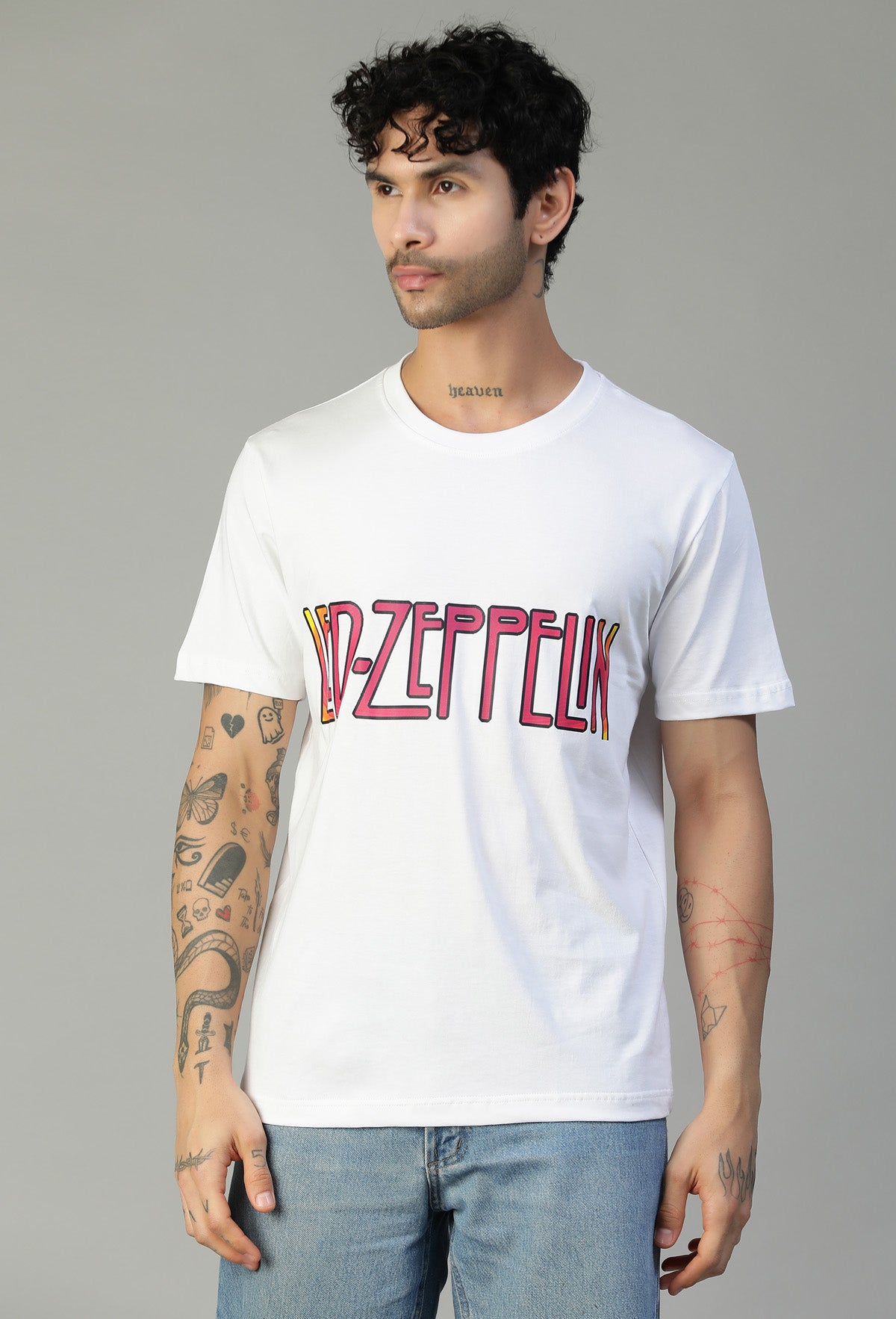 Regular Fit Led zeppelin Graphic Printed T-Shirt White.