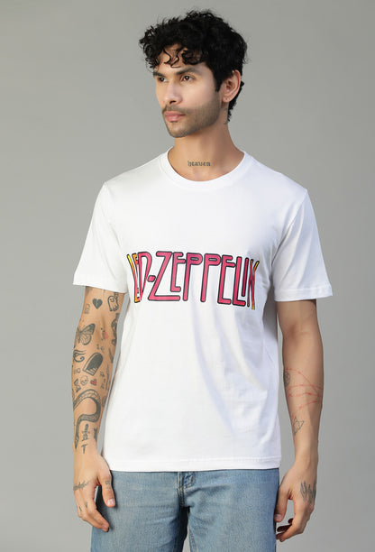 Regular Fit Led zeppelin Graphic Printed T-Shirt White