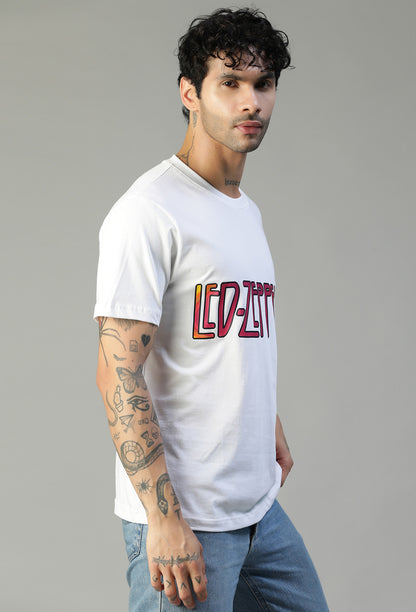 Regular Fit Led zeppelin Graphic Printed T-Shirt White