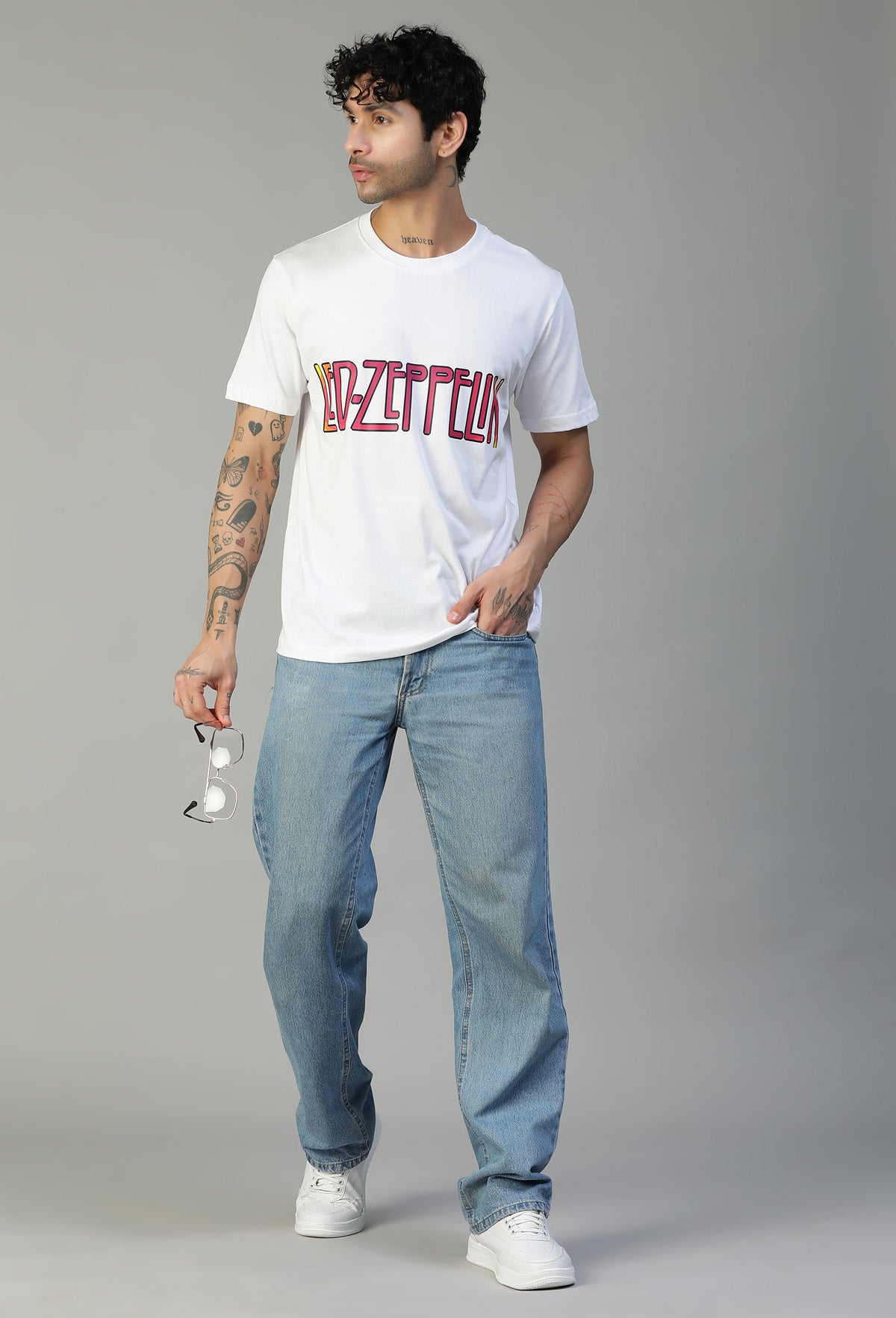 Regular Fit Led zeppelin Graphic Printed T-Shirt White.
