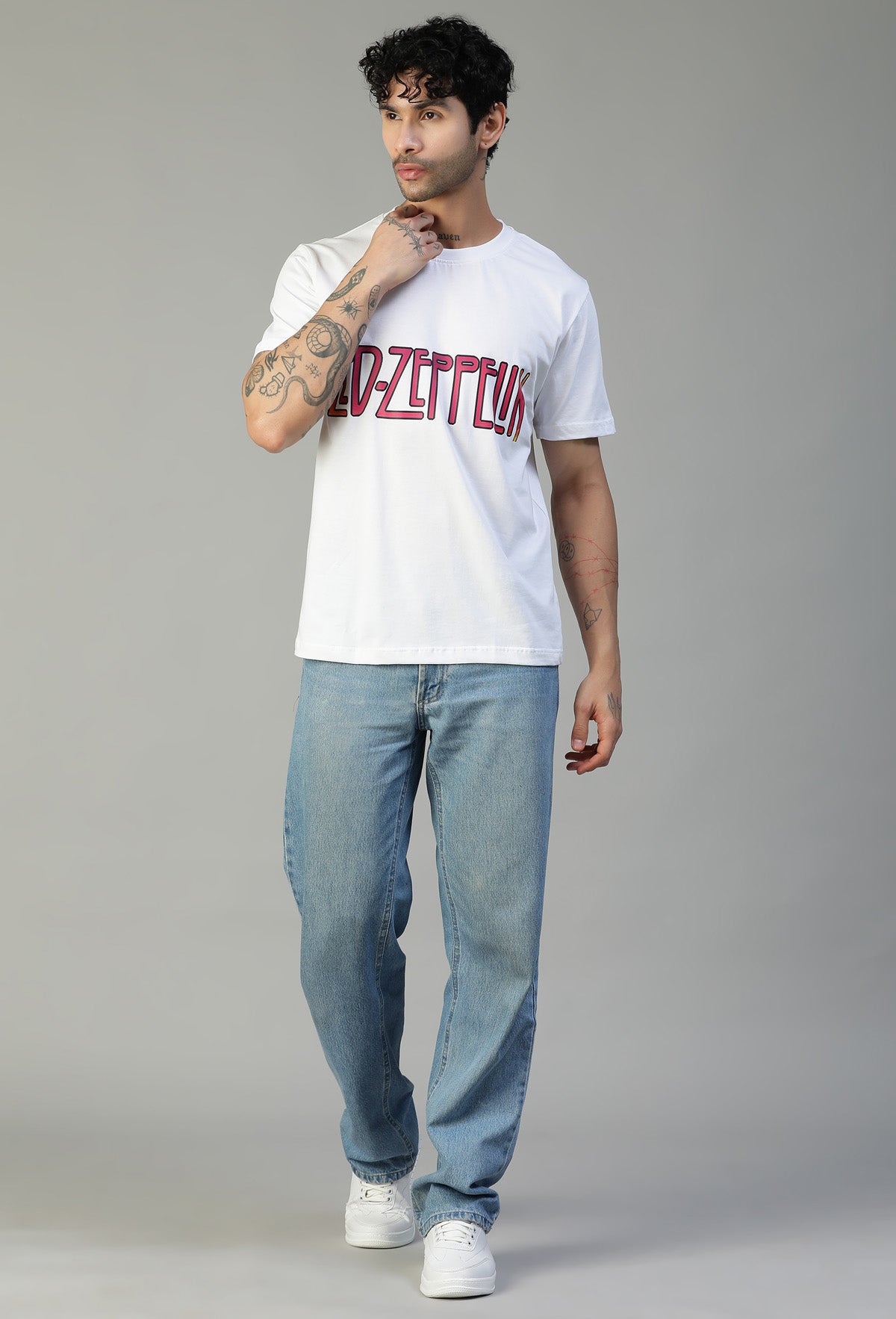 Regular Fit Led zeppelin Graphic Printed T-Shirt White.