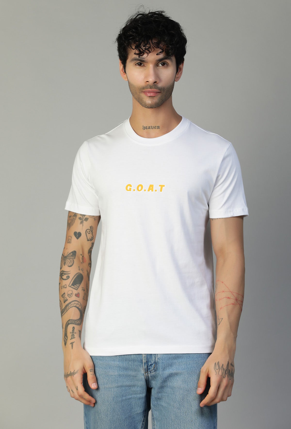 Hera-Feri Goat Design Regular Fit Printed White T-Shirt.