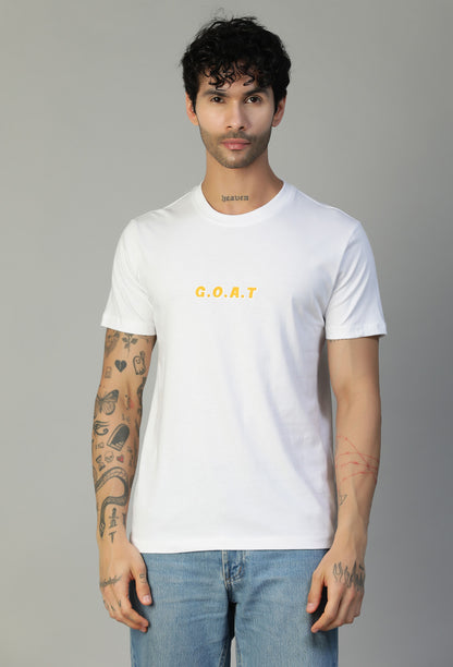Hera-Feri Goat Design Regular Fit Printed White T-Shirt