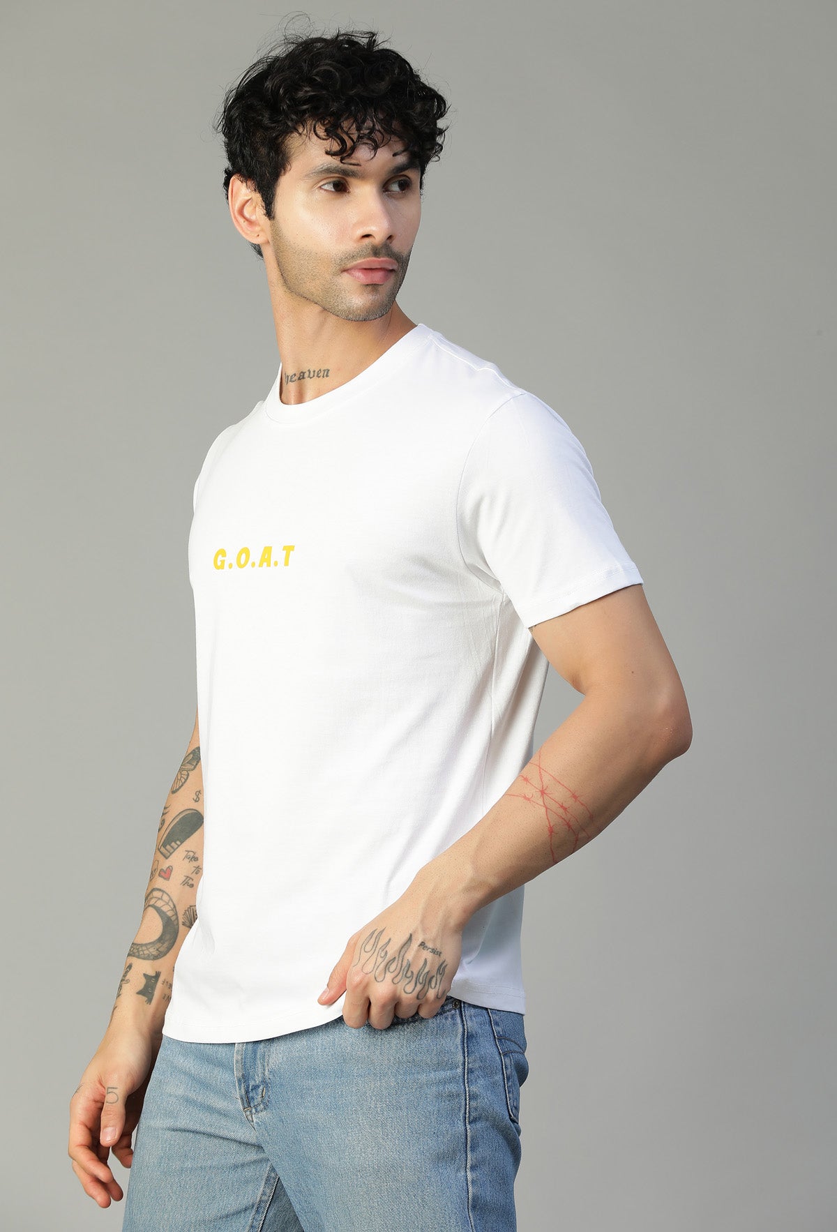 Hera-Feri Goat Design Regular Fit Printed White T-Shirt.