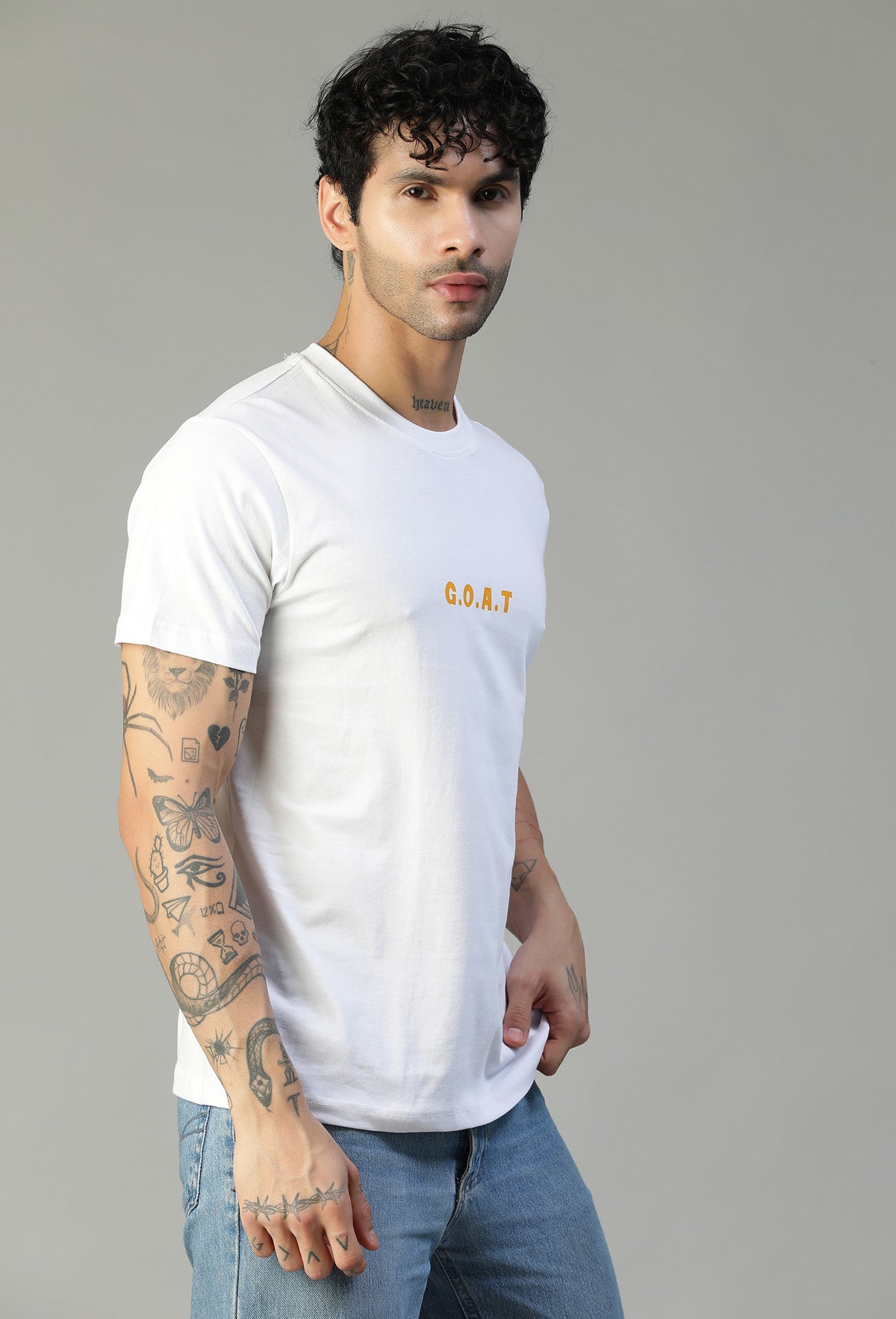 Hera-Feri Goat Design Regular Fit Printed White T-Shirt.