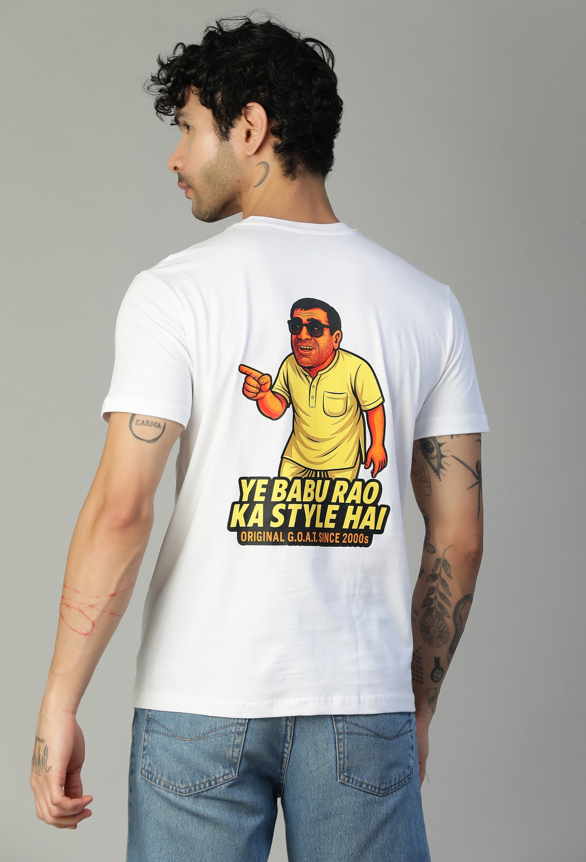Hera-Feri Goat Design Regular Fit Printed White T-Shirt.