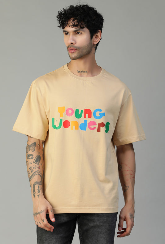 Premium Typography Pure Cotton Oversized T-shirt Beige