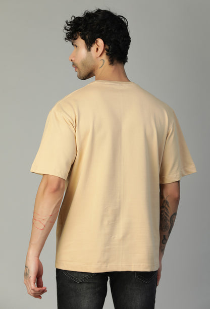 Premium Typography Pure Cotton Oversized T-shirt Beige