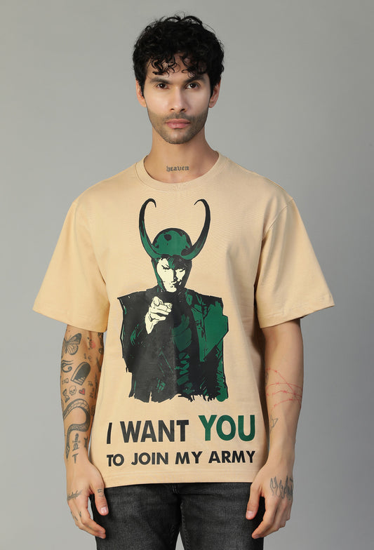Loki Large Printed Premium Pure Cotton Oversized T-shirt Beige