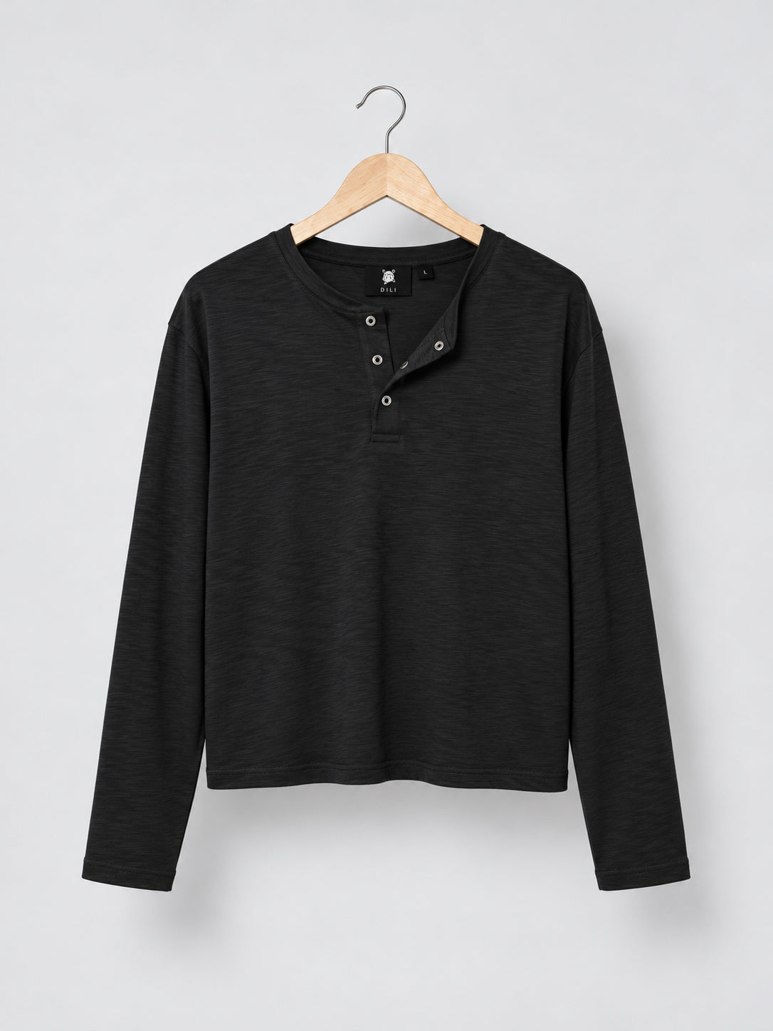 Men's black Slub Cotton Cropped Henley T-Shirt product image
