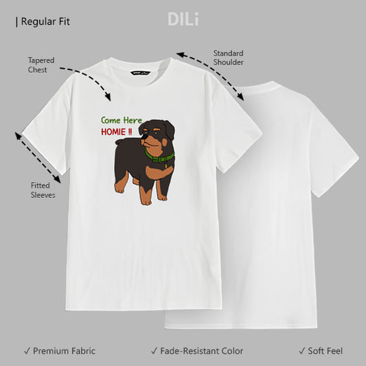 Dog Design Printed Regular Fit Printed T-Shirt White