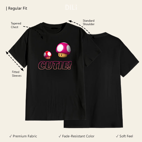 Cute Design Printed Regular Fit Printed T-Shirt Black.