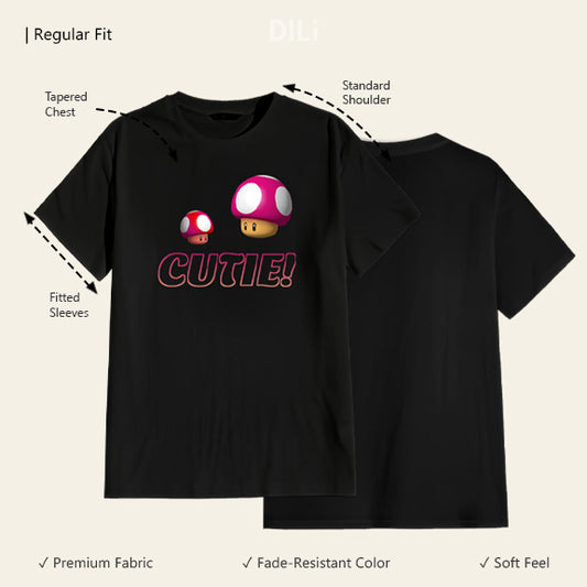 Cute Design Printed Regular Fit Printed T-Shirt Black
