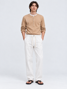 Men’s White Linen-Cotton Relaxed Straight-Fit Trousers