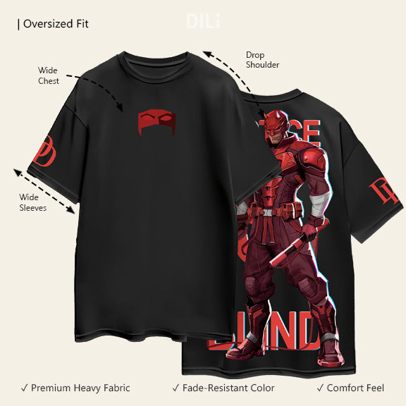 Daredevil Premium Printed Pure Cotton Drop-Shoulder Sleeves Black Oversized T-shirt