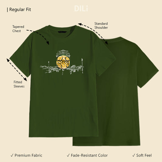 Regular Fit Classic Delhi Graphic Printed T-Shirt Olive
