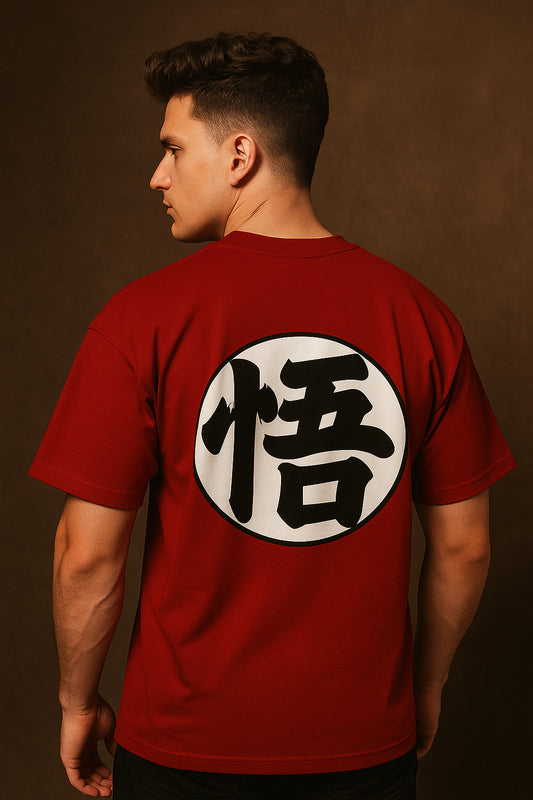 Goku Unique Graphic Printed Red Pure Cotton Oversized T-shirt