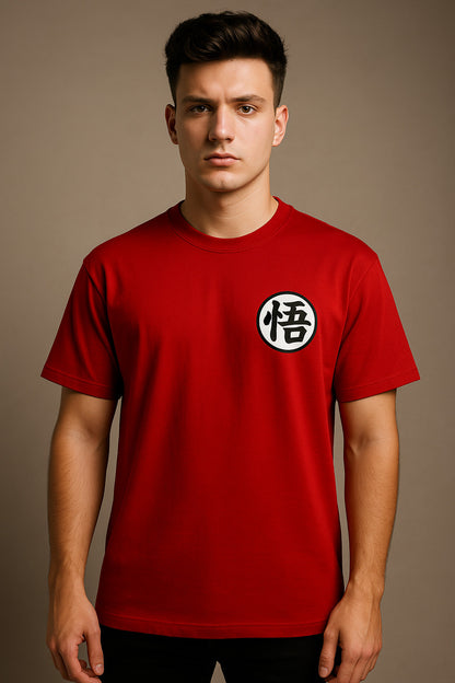 Goku Unique Graphic Printed Red Pure Cotton Oversized T-shirt