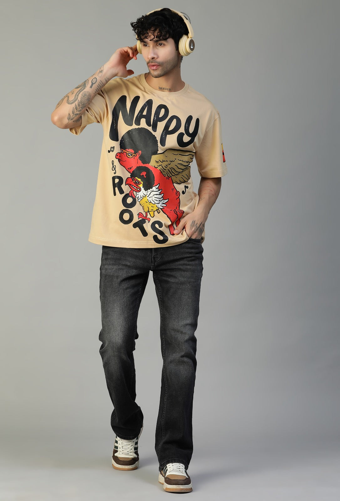 Funky Design Pure Cotton Oversized T-shirt Beige