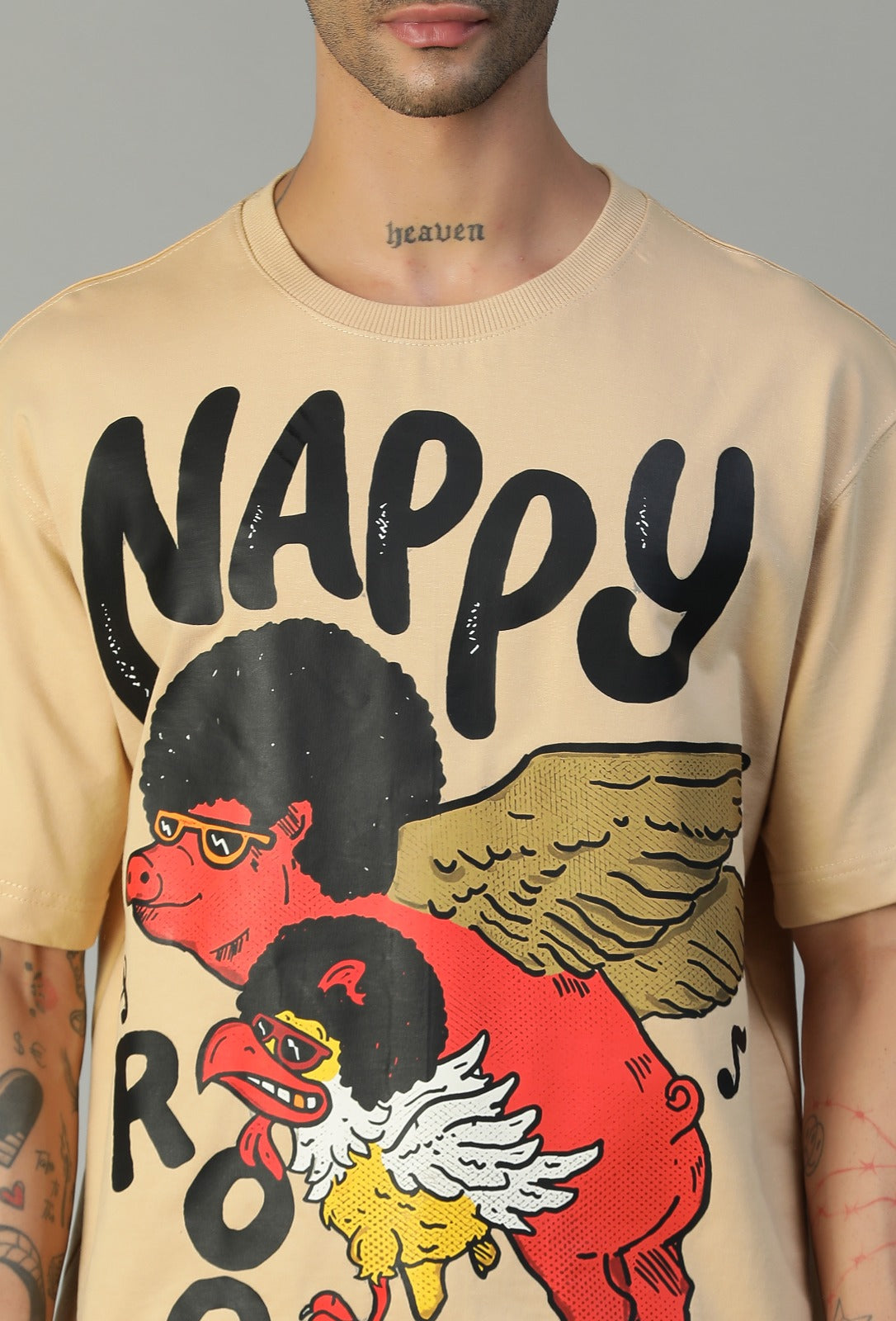Funky Design Pure Cotton Oversized T-shirt Beige