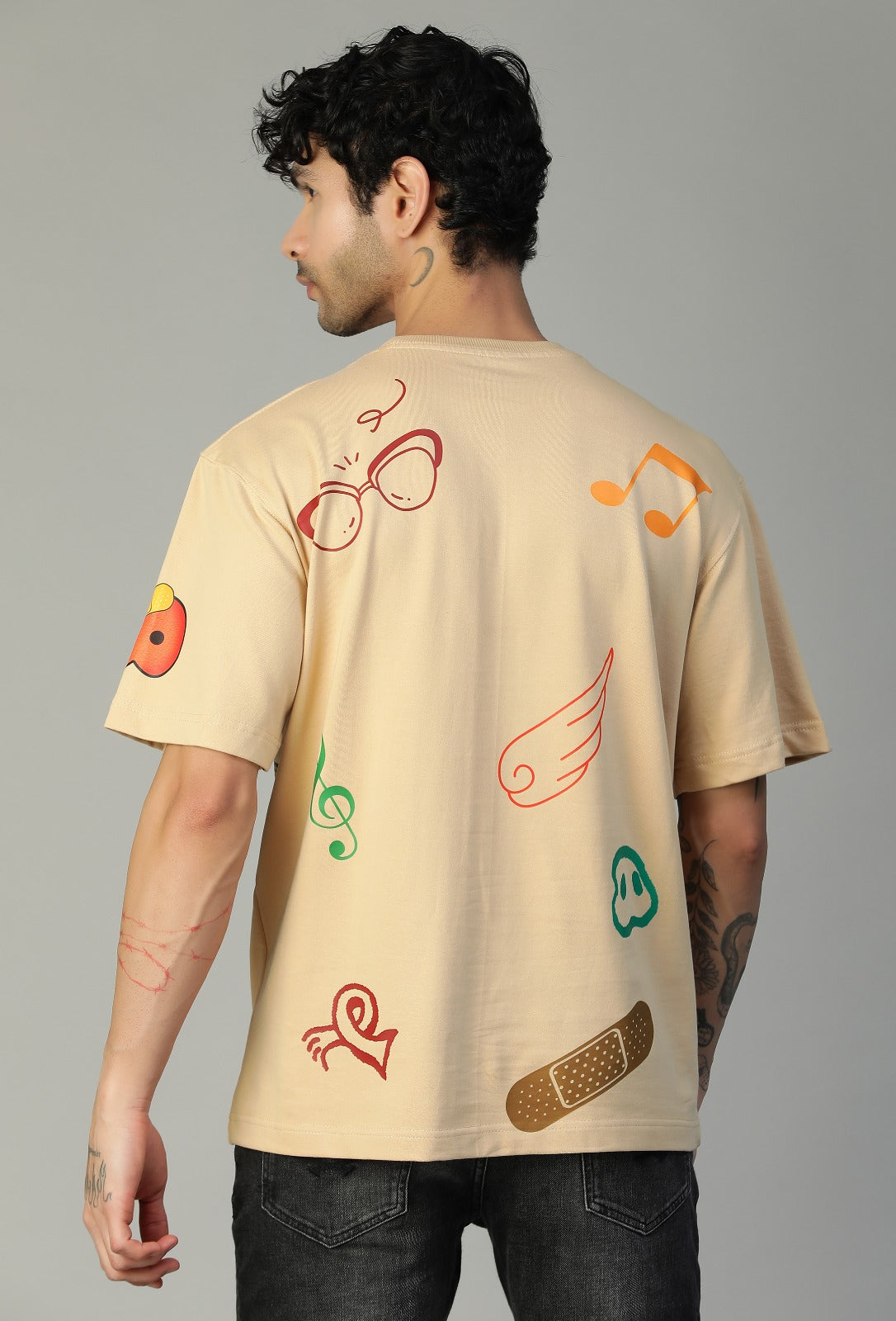 Funky Design Pure Cotton Oversized T-shirt Beige