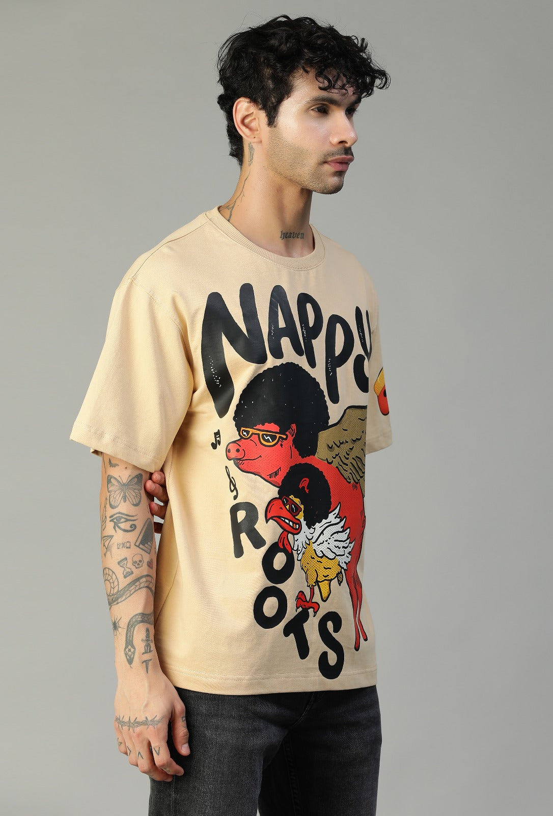 Funky Design Pure Cotton Oversized T-shirt Beige