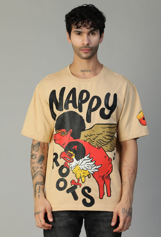 Funky Design Pure Cotton Oversized T-shirt Beige