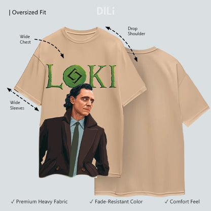 Loki Printed Pure Cotton Oversized T-shirt Beige