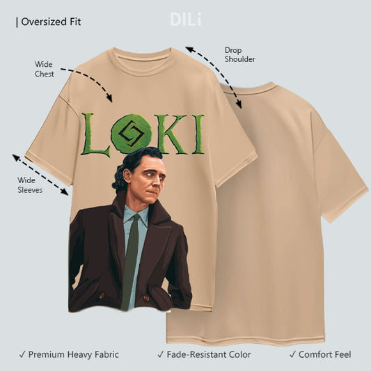 Loki Printed Pure Cotton Oversized T-shirt Beige
