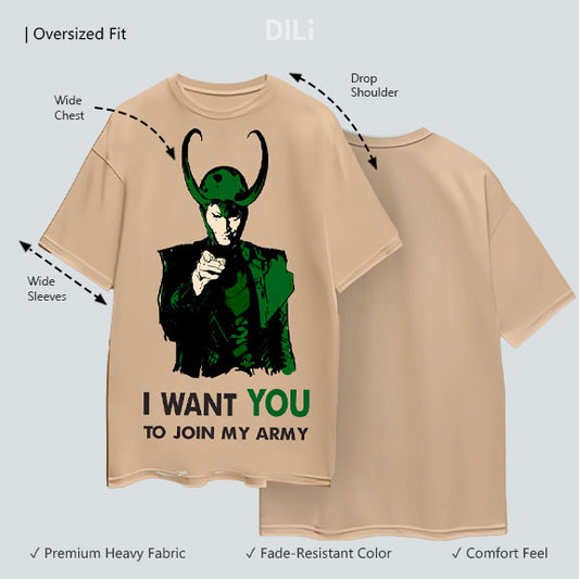 Loki Large Printed Premium Pure Cotton Oversized T-shirt Beige
