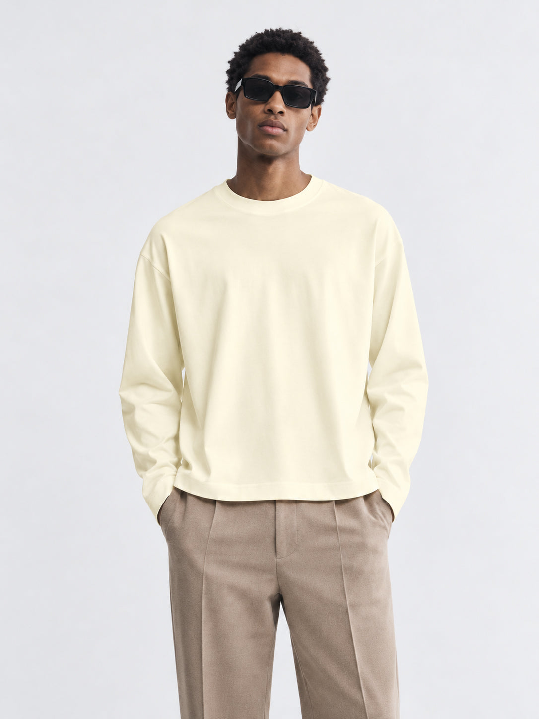 Men's Ivory Cream Oversized Full Sleeve T-Shirt