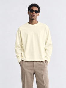 Men's Oversized Full Sleeve 240 GSM Pure Cotton T-Shirt – Ivory Cream