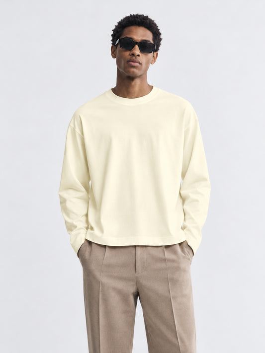 Men's Ivory Cream Oversized Full Sleeve T-Shirt
