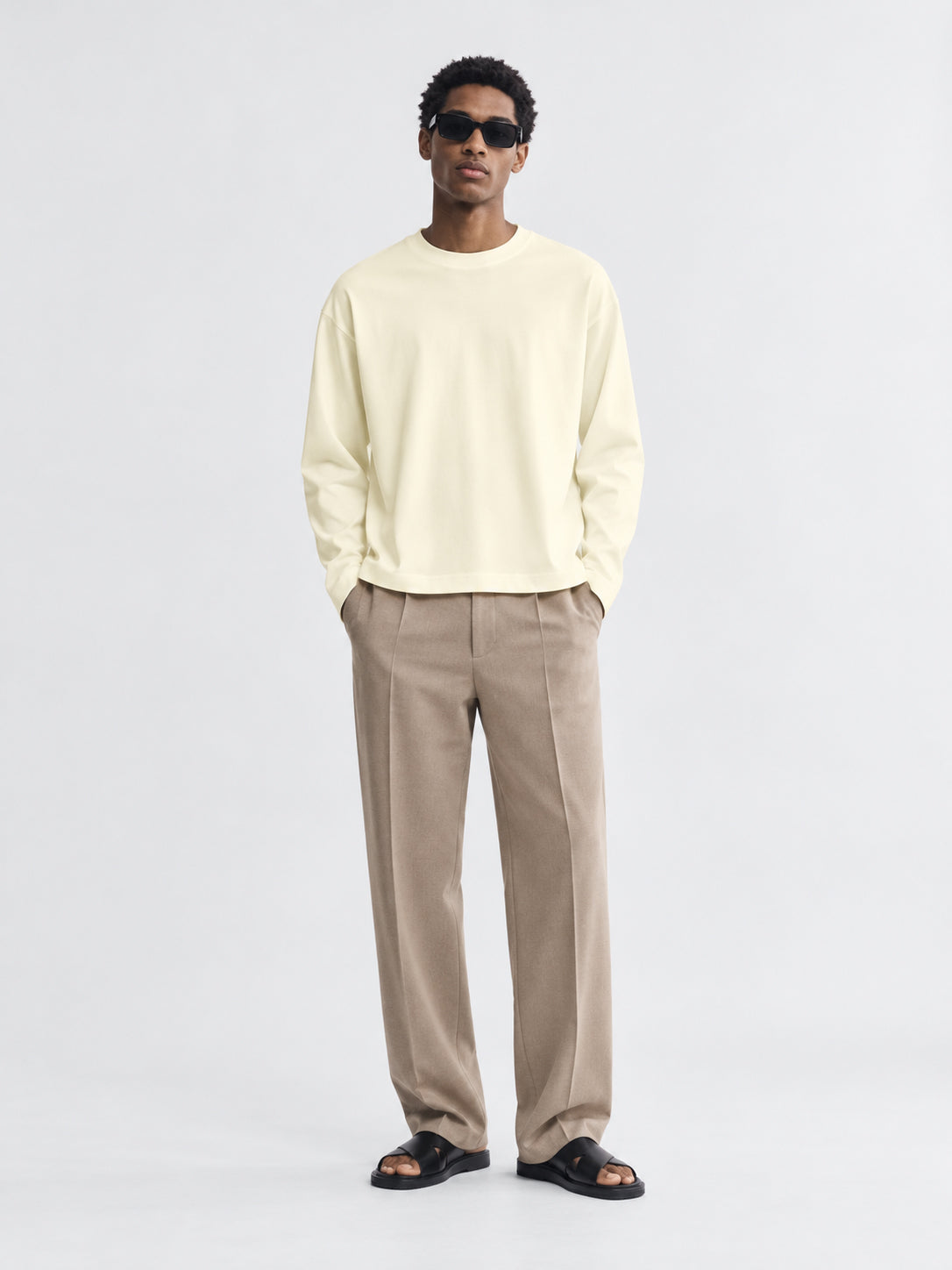 Men's Ivory Cream Oversized Full Sleeve T-Shirt Front view
