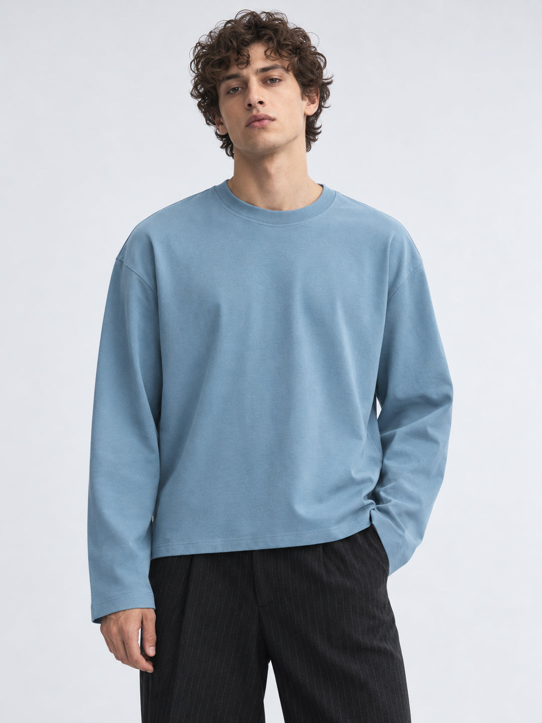 Men's Dusty Blue Oversized Full Sleeve T-Shirt
