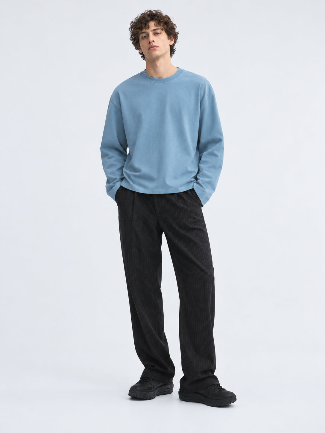Men's Dusty Blue Oversized Full Sleeve T-Shirt