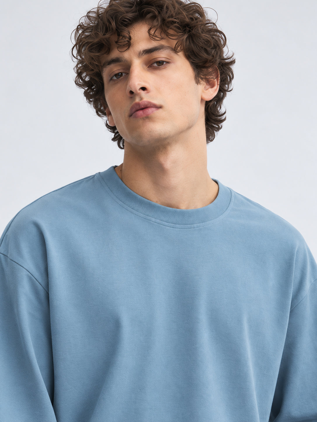Men's Dusty Blue Oversized Full Sleeve T-Shirt zoomed view