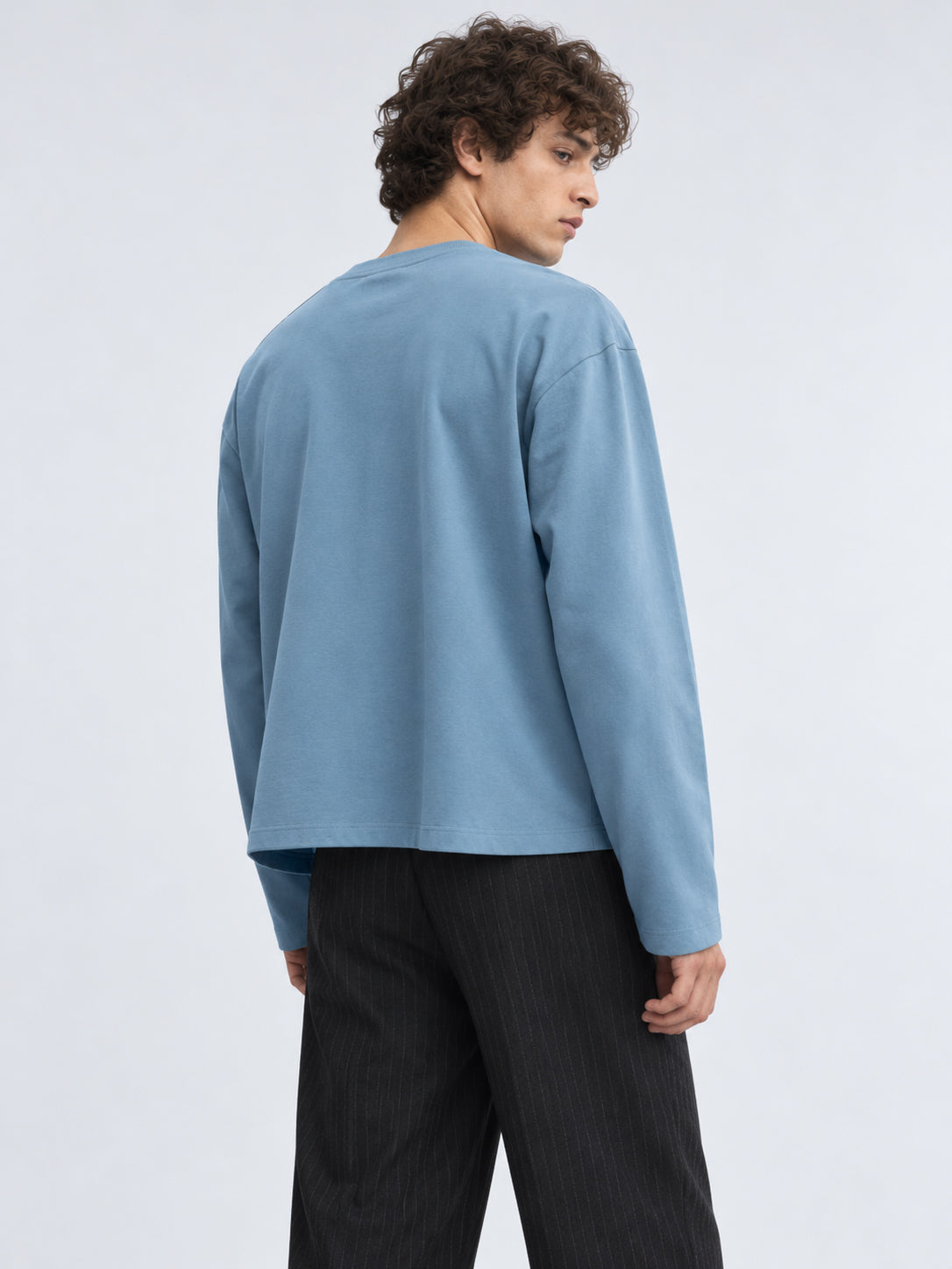 Men's Dusty Blue Oversized Full Sleeve T-Shirt back view
