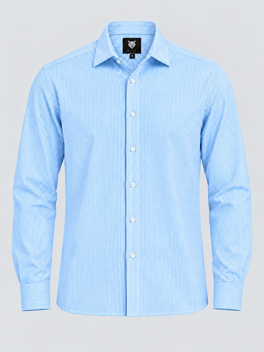 DILI light blue and white striped long sleeve shirt product front view